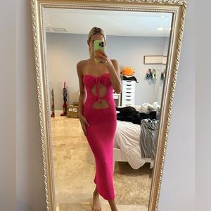 Beginning boutique maxi knit pink cut out dress